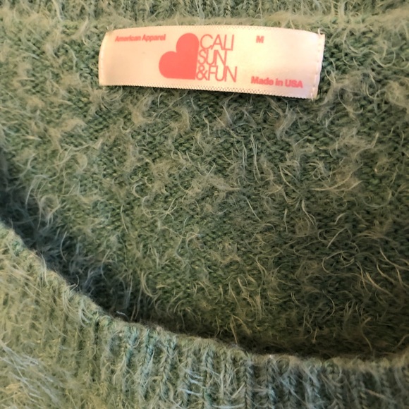 American Apparel Cali Sun & Fun Seafoam Green Cropped Fuzzy Sweater, Medium - Picture 5 of 5